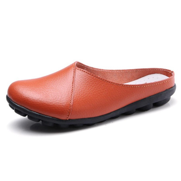 Casual Half Drag Lazy Shoes Shallow Mouth Peas Shoes for Women (Color:Orange Size:39)