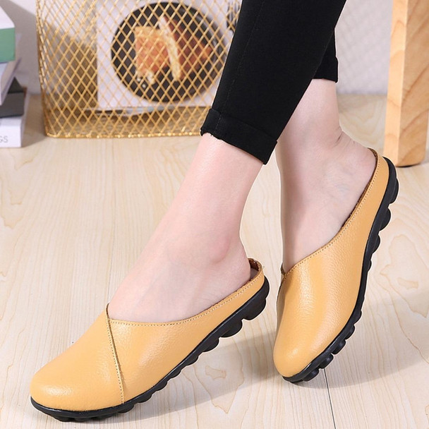 Casual Half Drag Lazy Shoes Shallow Mouth Peas Shoes for Women (Color:Yellow Size:40)