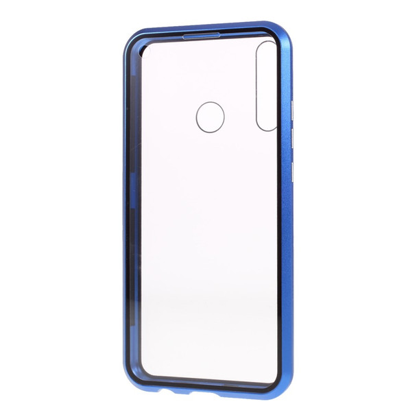 Magnetic Metal Frame + Double-sided Tempered Glass Anti-peep Case Shell for Huawei P40 Lite E / Y7p - Blue