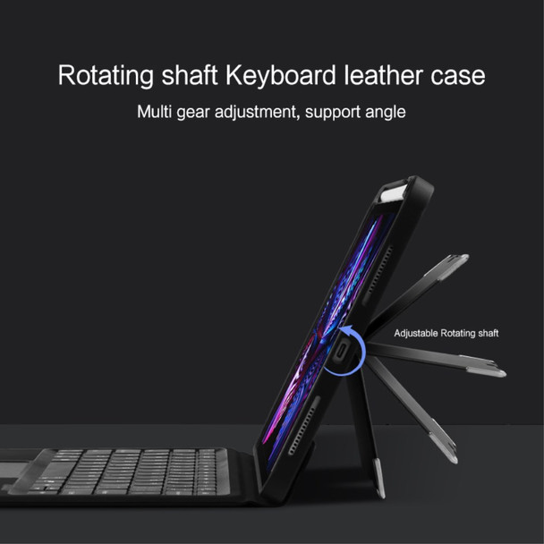 JIUYU Bluetooth Wireless Keyboard + Pen Slot Adjustable Stand Design Magnetic Absorption Tablet Cover Case for iPad Pro 11 (2021) / (2020) / (2018) - Black
