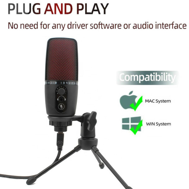 ME3 USB Wired Condenser Microphone Professional Mute Sensor Detail Oriented Mic for Recording/Singing/Teaching/Gaming/Live Broadcast