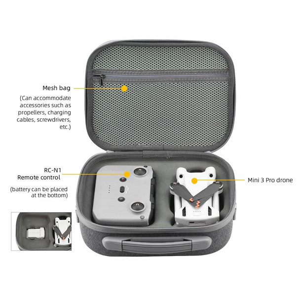 EWB9255 For DJI Mini 3 Pro RC-N1 Remote Control Portable Carrying Case Handbag Drone Storage Bag Box with Shoulder Strap