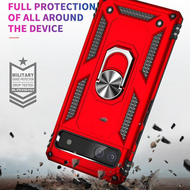 Google Pixel 6A Shockproof TPU + PC Protective Case with 360 Degree Rotating Holder(Red)