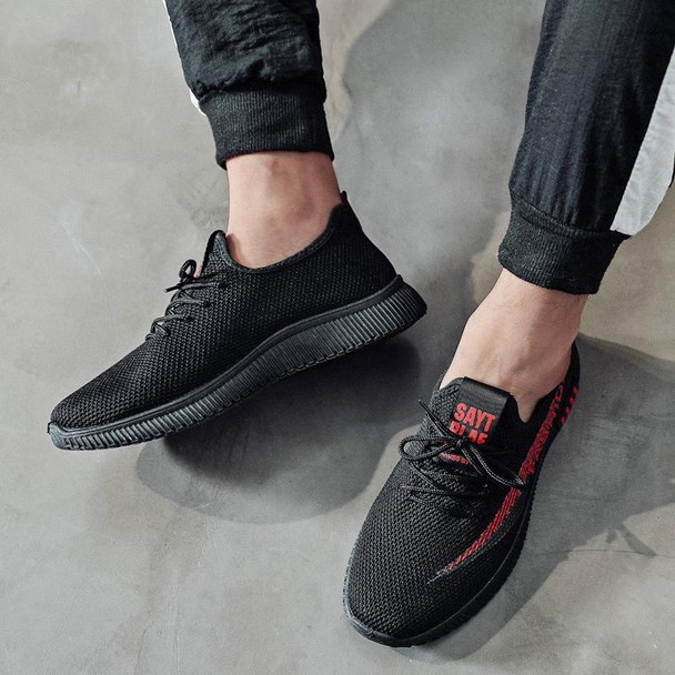 Men Spring Walking Shoes Casual Sports Breathable Flying Knit Shoes, Size: 44(Black)