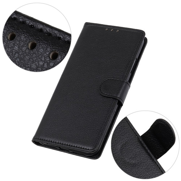 Litchi Skin Leather Full-Protection Phone Shell Case  Cover with Wallet Stand for Oppo A93 5G / A54 5G / A74 5G - Black
