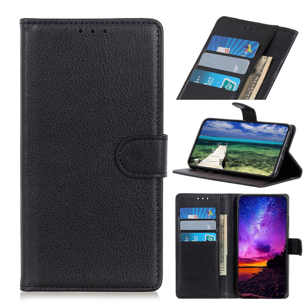 Litchi Skin Leather Full-Protection Phone Shell Case  Cover with Wallet Stand for Oppo A93 5G / A54 5G / A74 5G - Black
