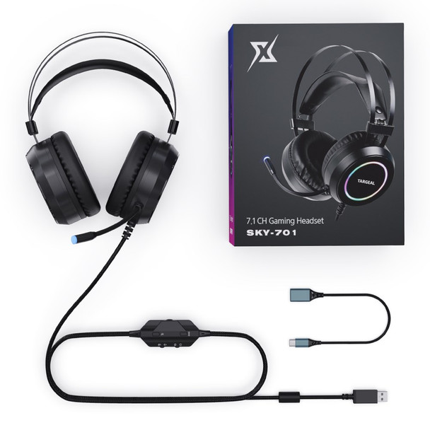 TARGEAL 7.1 Surround Sound USB Wired Headphones Noise Canceling PC Gaming Headset with RGB Light