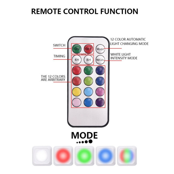 6Pcs RGB LED Auto Dimming Night Light Under Cabinet Lights with Remote Control Battery Operated Lights Stick-On Lamp for Stairs Closet