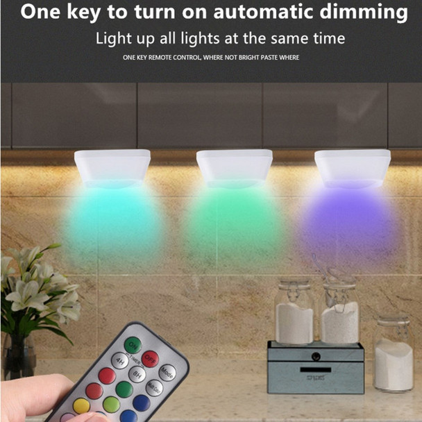 6Pcs RGB LED Auto Dimming Night Light Under Cabinet Lights with Remote Control Battery Operated Lights Stick-On Lamp for Stairs Closet
