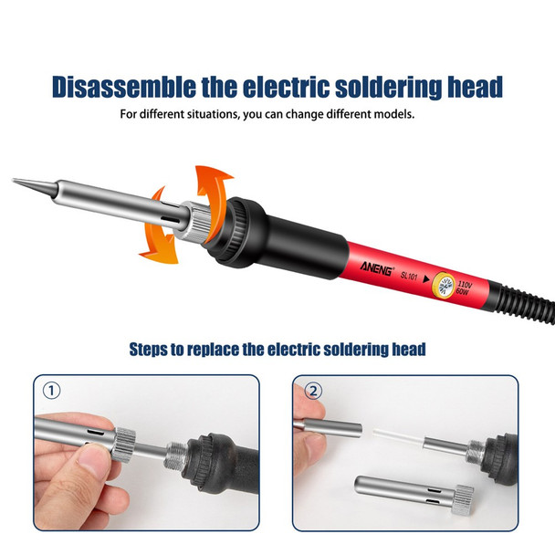 ANENG SL101 12Pcs 60W Electric Soldering Iron Kit with Replaceable Welding Head Electronic Repair Set - US Plug