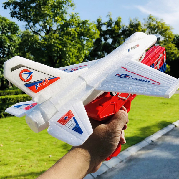 Flying Airplane Toy with Launcher, Throwing Foam Glider Catapult Plane Toys for Kids Boys Birthday Gift - White