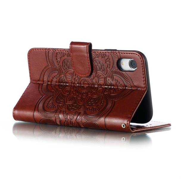 For iPhone XR Mandala Embossing Pattern Horizontal Flip Leatherette Case with Holder & Card Slots & Wallet & Photo Frame (Brown)