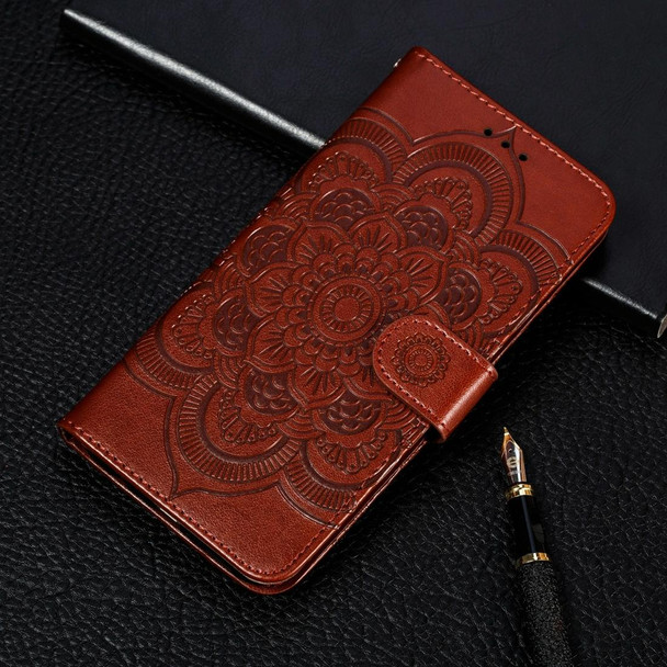 For iPhone XR Mandala Embossing Pattern Horizontal Flip Leatherette Case with Holder & Card Slots & Wallet & Photo Frame (Brown)