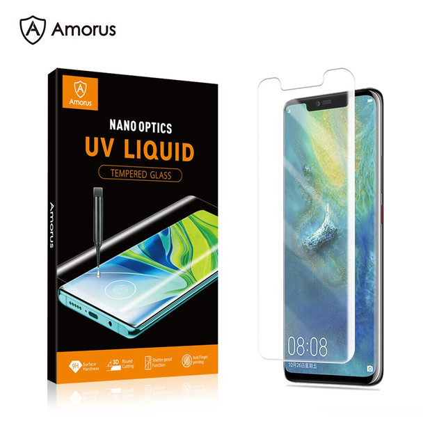 AMORUS UV Liquid Curved Edges Screen Protector for Huawei Mate 20 Pro Tempered Glass Complete Covering Film