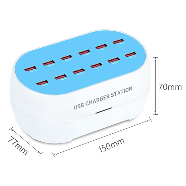 830-12 120W AC100-240V 12 Ports USB Smart Charger Phone Tablet Fan Lamp Charging Dock Splitter Station - US Plug