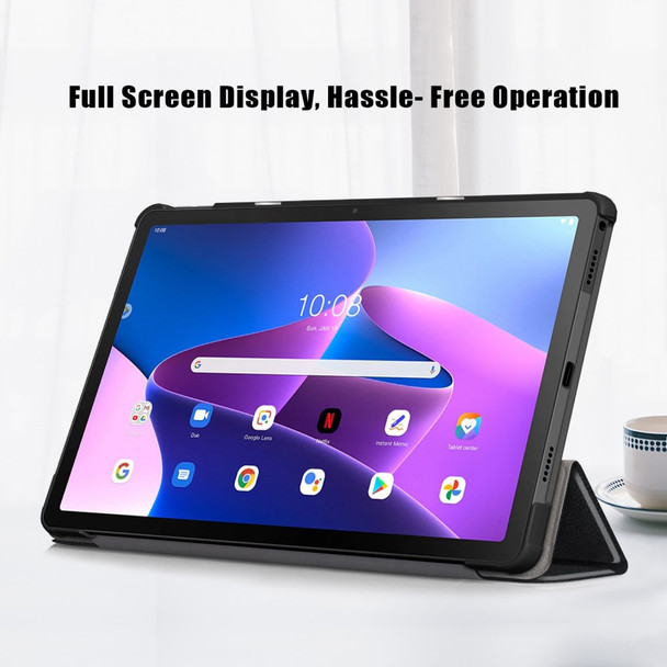 Tablet Covering Shell for Lenovo Tab M10 Plus (3rd Gen) / Xiaoxin Pad 2022 10.6 inch 125FTB-128F Auto Wake / Sleep PC+PU Leather Trifold Stand Cover Shockproof Protection Tablet Case - Black