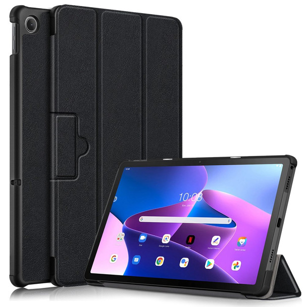 Tablet Covering Shell for Lenovo Tab M10 Plus (3rd Gen) / Xiaoxin Pad 2022 10.6 inch 125FTB-128F Auto Wake / Sleep PC+PU Leather Trifold Stand Cover Shockproof Protection Tablet Case - Black