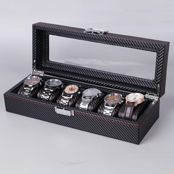 Carbon Fiber PU Leatherette Watch Box Jewelry Storage Box Packaging Box, Style: 6 Watch Positions