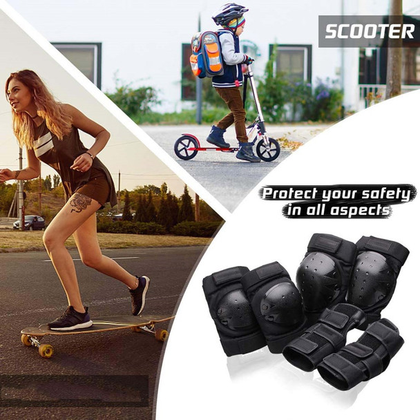 ZHX-HST2 6Pcs / Set Children Bicycle Roller Skating Knee Elbow Wrist Pads Skateboard Ski Anti-Fall Guard Sports Protective Gear - Black / S