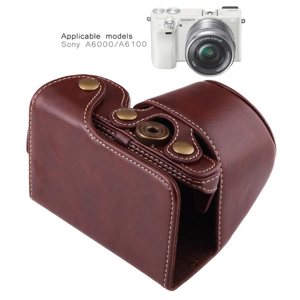 Full Body Camera PU Leather Case Bag with Strap for Sony A6000 / A6300 / Nex 6(Coffee)