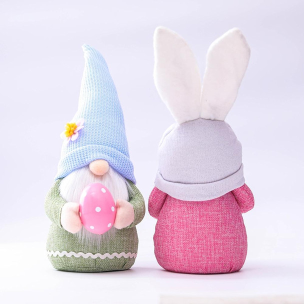 2 PCS Easter Pink Ears Plaid Bunny Dwarf Doll Elf Doll Ornaments Home Decoration Products(Bunny)