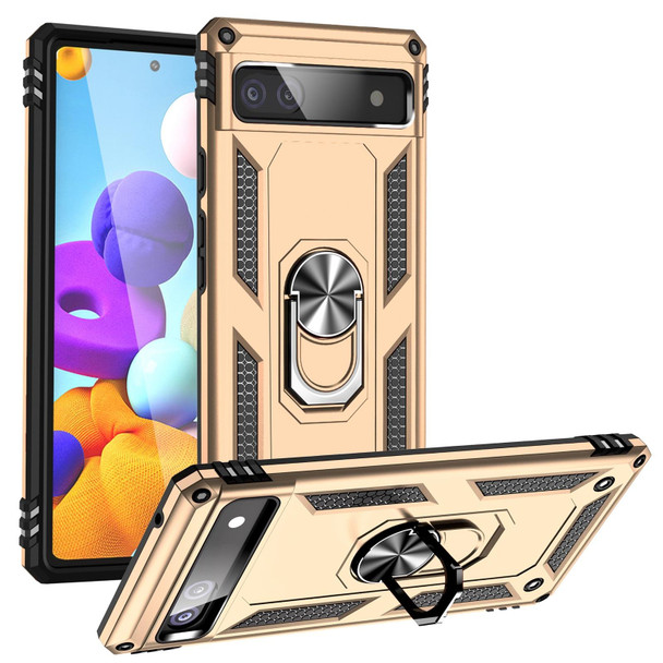 Google Pixel 6A Shockproof TPU + PC Protective Case with 360 Degree Rotating Holder(Gold)