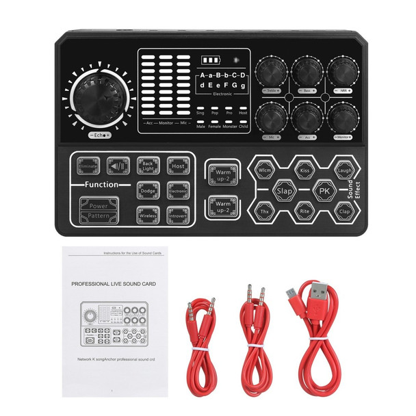 Live Sound Card Portable External Voice Changer Audio Mixer BT Sound Mixer Board with Multiple Sound Effects for Smartphone Computer Live Streaming Broadcast Recording Gaming