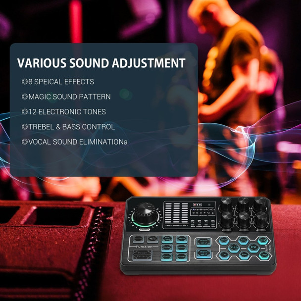 Live Sound Card Portable External Voice Changer Audio Mixer BT Sound Mixer Board with Multiple Sound Effects for Smartphone Computer Live Streaming Broadcast Recording Gaming