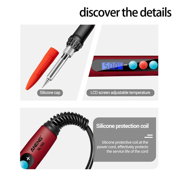 ANENG SL103 18Pcs 60W LCD Display Electric Soldering Iron Kit with Adjustable Temperature Function - US Plug