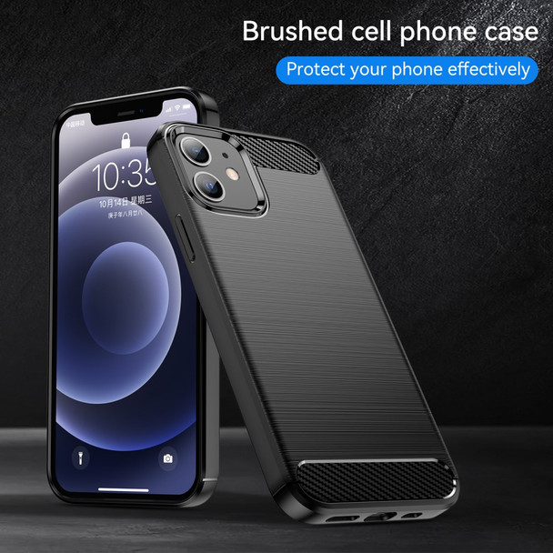 1.8mm Carbon Fiber Brushed Texture Anti-fall Protection Back Case Flexible TPU Cover for iPhone 12/12 Pro 6.1 inch - Black