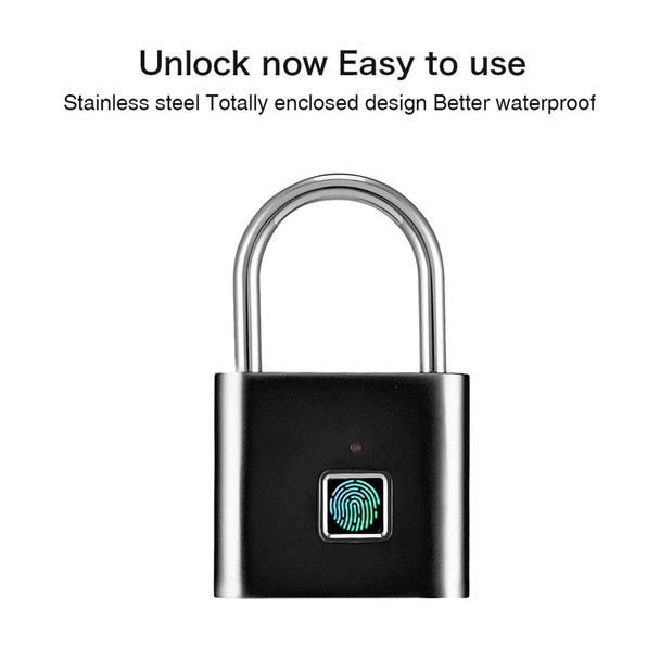 Smart Fingerprint Padlock Small Size Padlock Cabinet Fingerprint Lock Mini Fingerprint Lock - Black