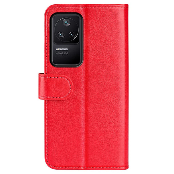 For Xiaomi Poco F4 5G / Redmi K40S 5G Shockproof Folio Flip Phone Case PU Leather Wear-resistant Crazy Horse Texture Wallet Stand Well Protection Cover - Red