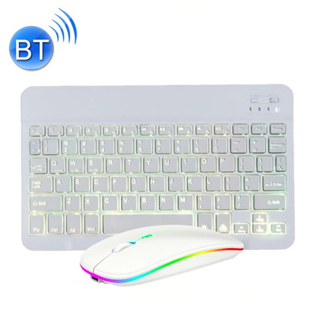10 Inch RGB Colorful Backlit Bluetooth Keyboard And Mouse Set - Mobile Phone / Tablet(White)