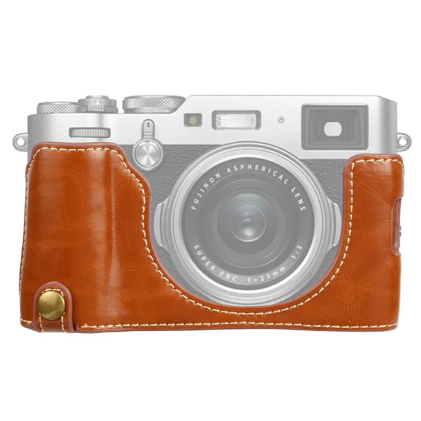 1/4 inch Thread PU Leatherette Camera Half Case Base for FUJIFILM X100V (Brown)