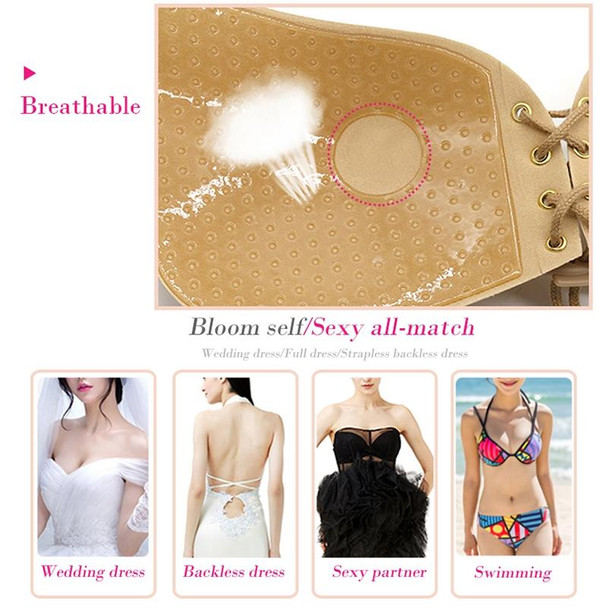 Women Self-Adhesive Strapless Bandage Blackless Solid Bra Silicone Underwear Invisible Bra, Size:M (T Black)