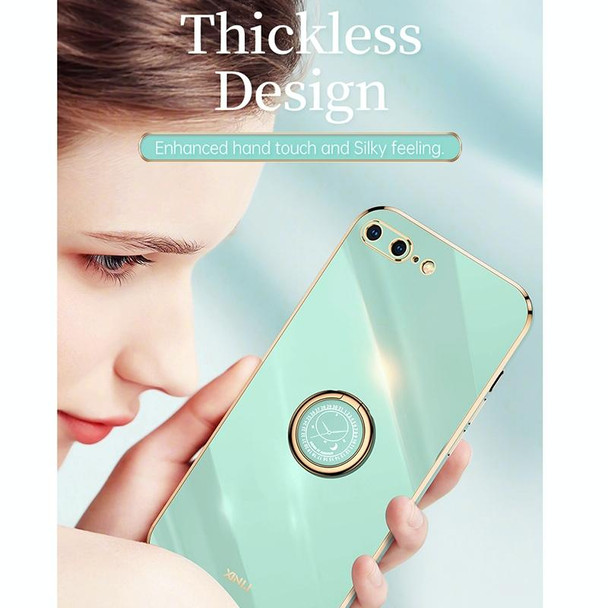 XINLI Straight 6D Plating Gold Edge TPU Shockproof Case with Ring Holder For iPhone 6 Plus / 6s Plus(Celestial Blue)