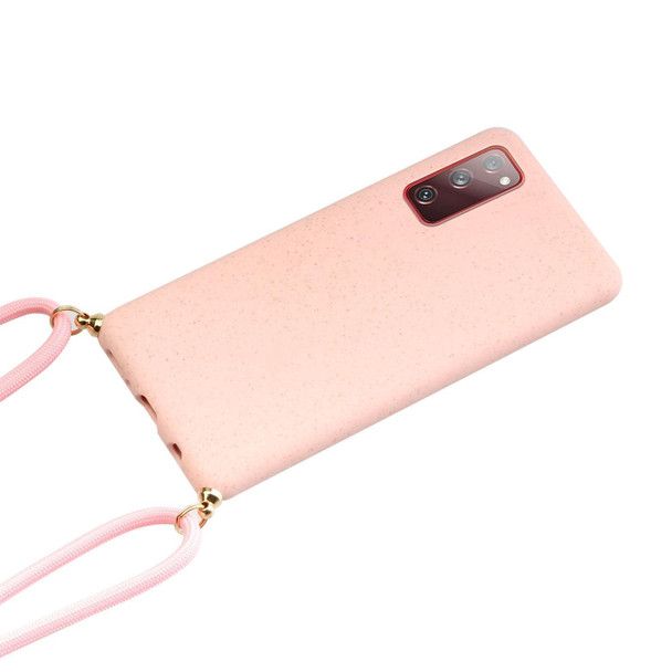 For Samsung Galaxy S20 FE Wheat Straw Material + TPU Protective Case with Lanyard(Pink)
