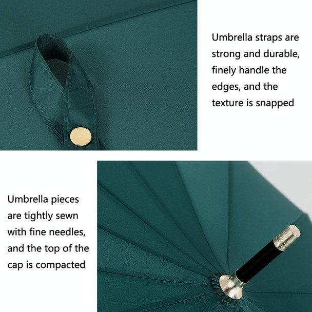 16 Bone Plain Straight Umbrella Small Fresh Long Handle Umbrella(Wooden Handle Vanilla Green)