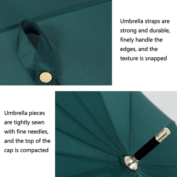 16 Bone Plain Straight Umbrella Small Fresh Long Handle Umbrella(Wood Handle Dark Blue)