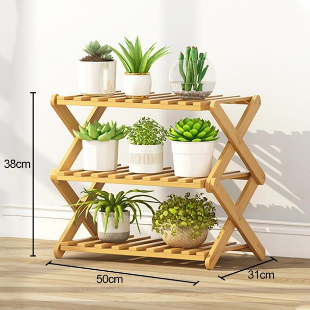 3-Layer Balcony Living Room Collapsible Solid Wood Flower Stand Potted Planting Shelves, Length: 50cm