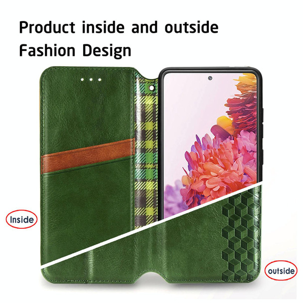 For Galaxy S20 FE(4G/5G) / S20 Lite Cubic Grid Pressed Horizontal Flip Magnetic PU Leatherette Case with Holder & Card Slots & Wallet(Green)