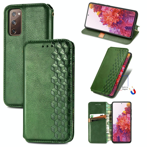 For Galaxy S20 FE(4G/5G) / S20 Lite Cubic Grid Pressed Horizontal Flip Magnetic PU Leatherette Case with Holder & Card Slots & Wallet(Green)