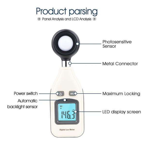 BENETECH Digital Light Lux Meter for Factory / School / House Various Occasion, Range: 0-200,000 Lux (GM1010)(White)