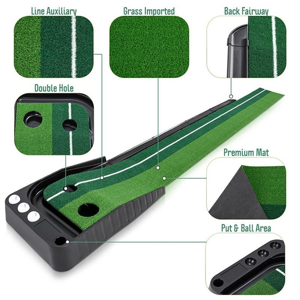 PGM Golf Mini Putting Mat Push Rod Trainer 3m, without Auto Ball Return Fairway (Green)