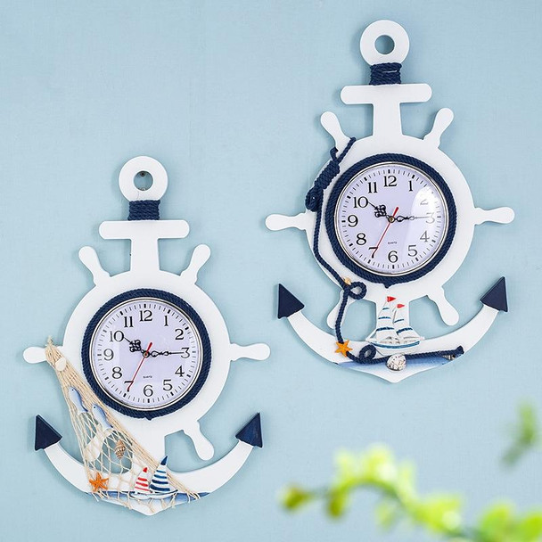 Mediterranean Style Blue And White Rudder Clock Wall Clock Home Living Room Bedroom Decoration Wooden Crafts, Style:Pisces