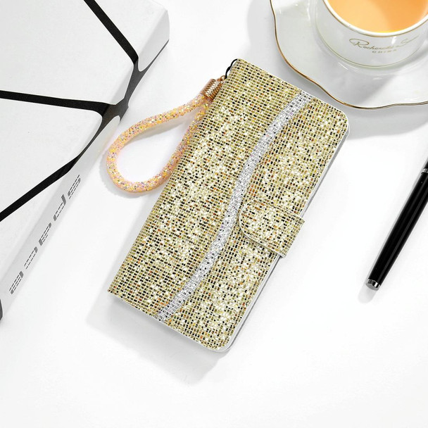 For iPhone 12 mini Glitter Powder Horizontal Flip Leatherette Case with Card Slots & Holder & Lanyard(Gold)