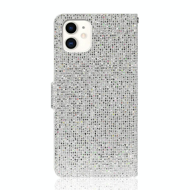 For iPhone 12 mini Glitter Powder Horizontal Flip Leatherette Case with Card Slots & Holder & Lanyard(Silver)