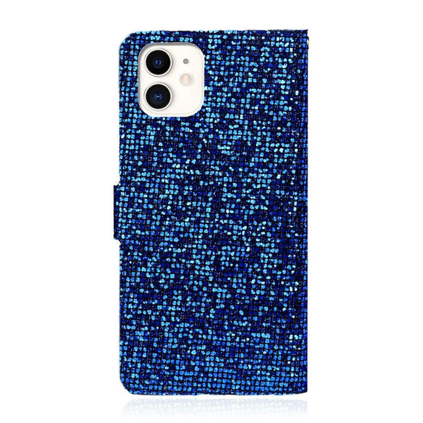 For iPhone 12 mini Glitter Powder Horizontal Flip Leatherette Case with Card Slots & Holder & Lanyard(Blue)