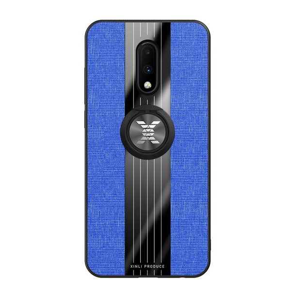 For OnePlus 6T XINLI Stitching Cloth Texture Shockproof TPU Protective Case with Ring Holder(Blue)