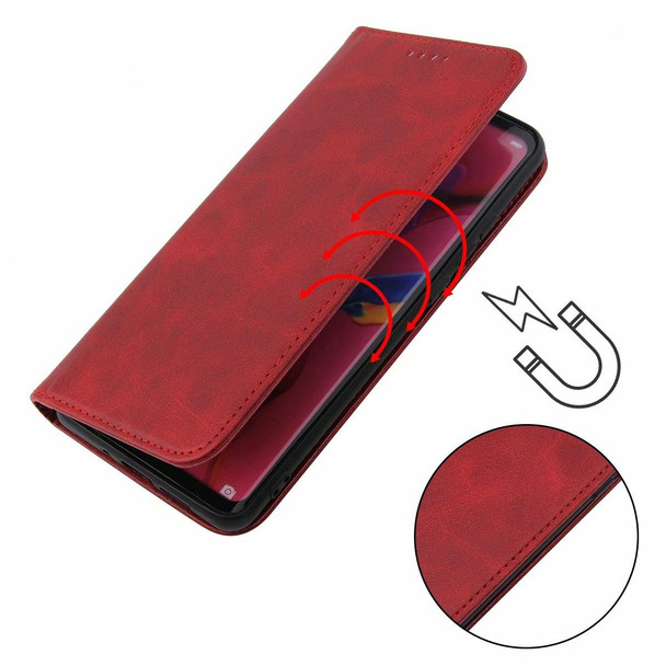 For Google Pixel 5 Calf Texture Magnetic Horizontal Flip Leatherette Case with Holder & Card Slots & Wallet(Red)